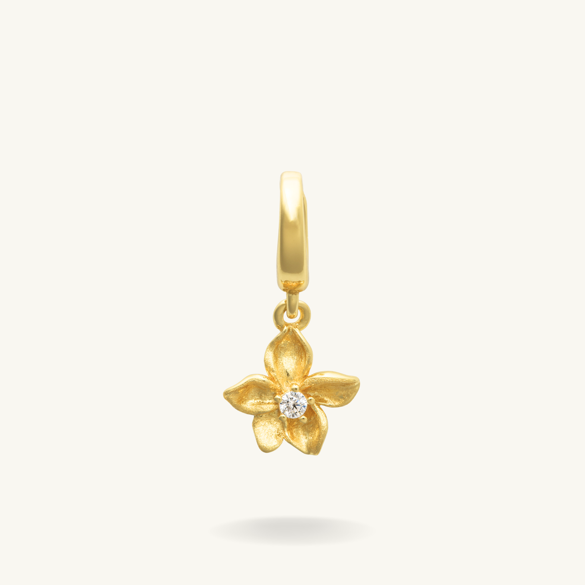 birth flower february gold vermeil shaped clip charm with a diamond on a white background
