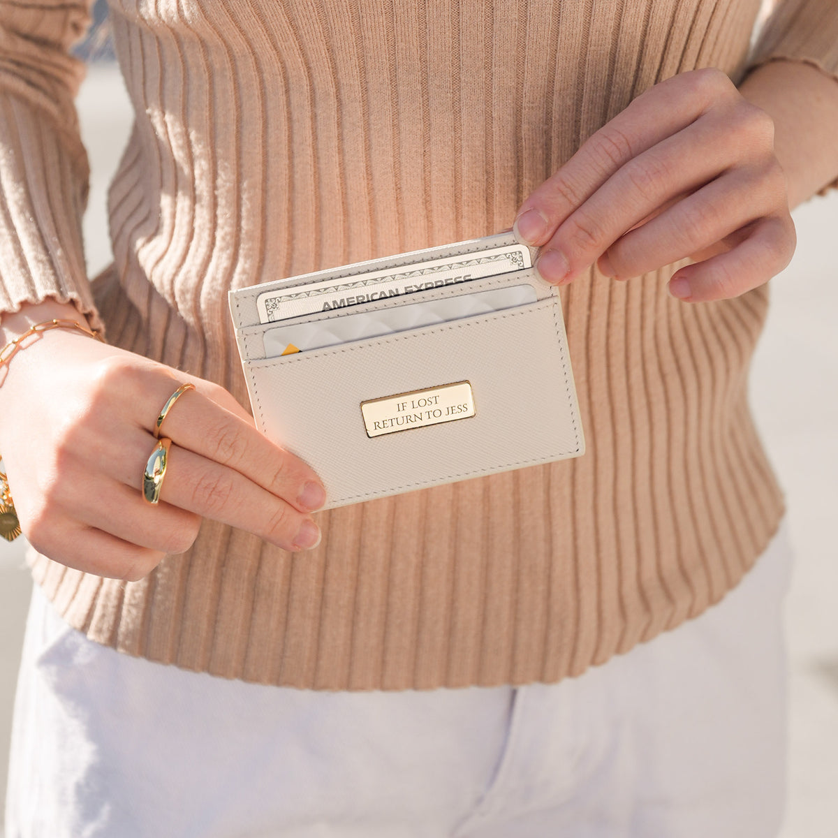 Keepsake Cardholder Lifestyle 2 In Almond Cream Beige By Lumine